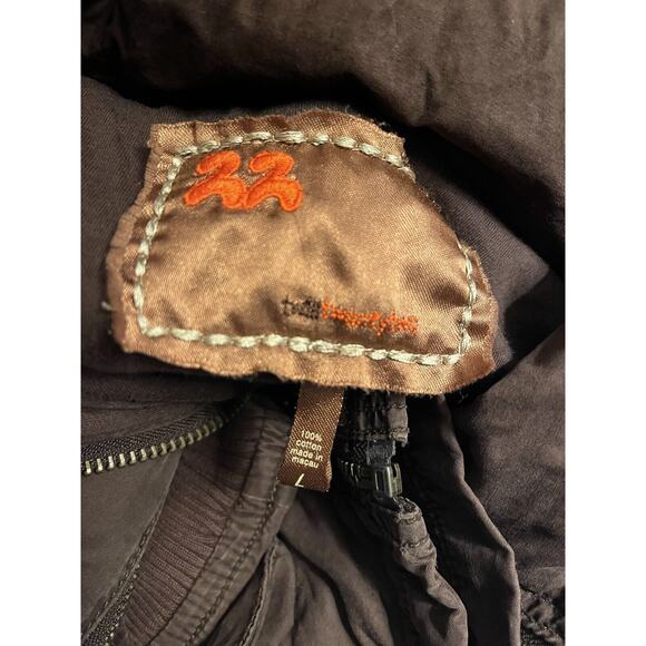 Twill 22 Twenty Two Jacket Womens L Brown Bomber Draw Strings Pockets Hood Y2K - Picture 4 of 12